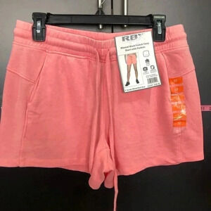 RBX Mineral Wash French Terry Shorts,elastic drawstring waist,hip pockets,Coral